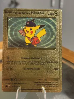 Special Delivery Pikachu Gold Foil Mint Rare Pokemon TCG Collector Fan Art Card - Image 1