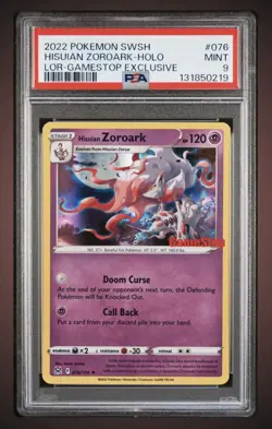 2022 POKEMON SWSH LOST ORIGIN GAMESTOP EXCLUSIVE 076/196 HISUIAN ZOROARK PSA 9 - Image 1