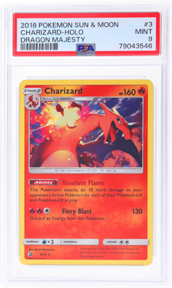 2018 Pokemon Sun and Moon Dragon Majesty Charizard Holo #3 PSA 9 - Image 1