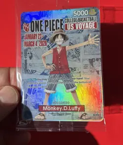 One Piece Monkey D. Luffy Promo US Voyage College Basketball Card SEALED IN HAND - Image 3