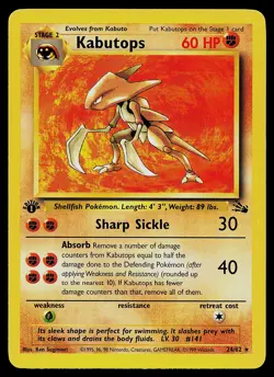 Pokemon Card - Kabutops Fossil 24/62 Rare 1st Edition - Image 1