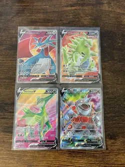 Pokemon TCG 4 Card Lot Full Art V Ultra Rares, Salamence, Tyranitar, Rhylerior V - Image 1