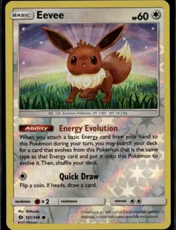 Eevee Common SM Base Set 101/149 Colorless Reverse Holo Pokemon Card - Image 1