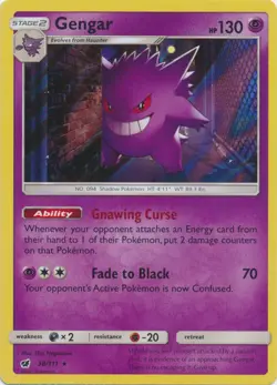 Heavily Played, English Pokemon Holo Gengar - 38/111 - Holo Rare SM - Crimson In - Image 1