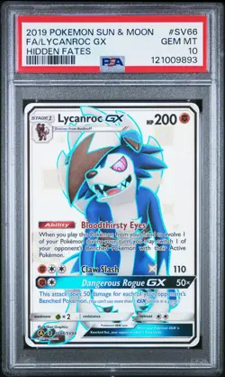 2019 POKEMON SUN & MOON HIDDEN FATES #SV66 FULL ART/LYCANROC GX PSA 10 - Image 1