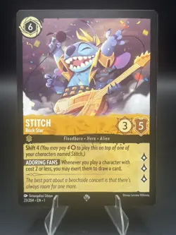 #23 Stitch - Rock Star - Super Rare - Amber 2023 Disney Lorcana First Chapter - Image 1