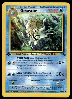 Pokemon TCG Fossil 1st Edition #40/62 Omastar LP+ - Image 1