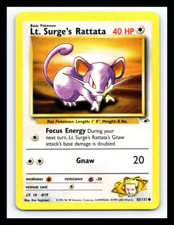 💥 Lt. Surge's Rattata Gym Heroes Non Holo # 82/132 Pokemon 2000 - Image 1