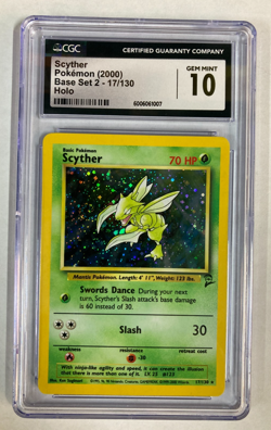CGC 10 GEM MINT Scyther 2000 Base Set 2 17/130 Holo SWIRL Pokemon Card - Image 1