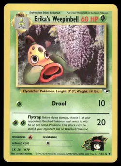 Pokemon Cards Erika's Weepinbell 48/132 UNLIMITED Gym Heroes WOTC Uncommon LP - Image 1