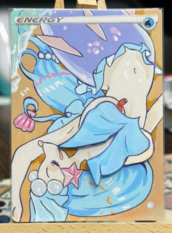 Pokemon TGC Handpainted Altered Water Energy Card Anime girl - Image 1