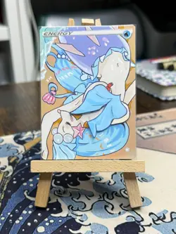Pokemon TGC Handpainted Altered Water Energy Card Anime girl - Image 2