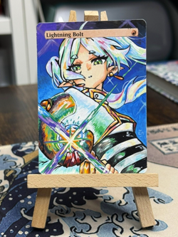 Hand Painted Altered Art Mtg land card Anime Lightning Bolt Girl Elf - Image 1