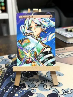 Hand Painted Altered Art Mtg land card Anime Lightning Bolt Girl Elf - Image 2
