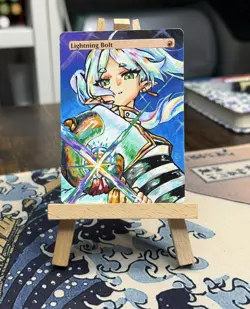 Hand Painted Altered Art Mtg land card Anime Lightning Bolt Girl Elf - Image 3