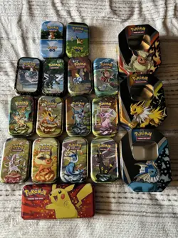 Lot of 18 Pokemon TCG Metal Tins - EMPTY NO PACKS OR CARDS! - Most With Coins! - Image 1