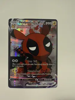 Pokemon TCG Deadpool as Pikachu VCOS Cosplay Custom Full Art Holographic Card - Image 1