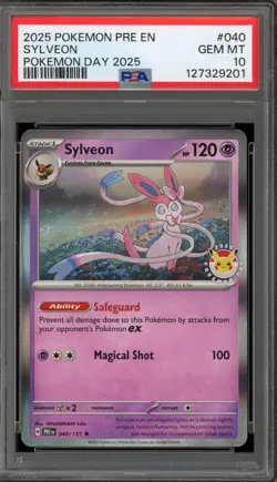 Pokemon Sylveon 2025 Pokemon Day Prismatic Evolutions Holo Rare #040 PSA 10 - Image 1