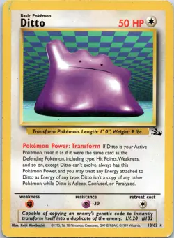 Pokemon - Ditto - Non Holo - 18/62 - Fossil - Rare Card - Image 1