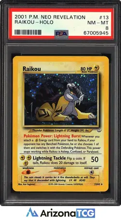 Pokemon 2001 Raikou 13/64 Holo Neo Revelation PSA 8 - Image 1