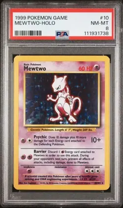 Pokemon Mewtwo Base Set 10/102 Holo PSA 8 NM-MT - Image 1