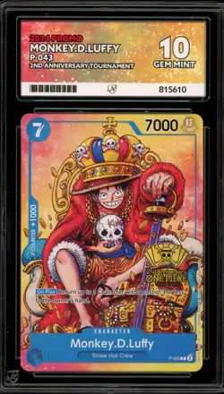 One Piece CCG Monkey.D.Luffy 2nd Anniversary Tournament Promo P-043 ACE 10 - Image 1