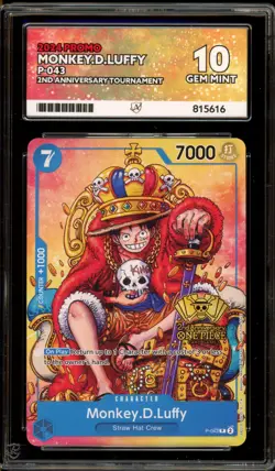 One Piece CCG Monkey.D.Luffy 2nd Anniversary Tournament Promo P-043 ACE 10 - Image 1
