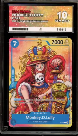 One Piece CCG Monkey.D.Luffy 2nd Anniversary Tournament Promo P-043 ACE 10 - Image 1