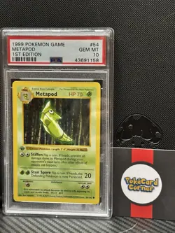 1999 Pokemon Metapod SHADOWLESS 1ST EDITION Card PSA 10 - Image 1