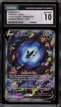 Pokemon Lumineon V Crown Zenith Galarian Gallery Full Art #GG39 CGC 10 Gem Mint - Image 1