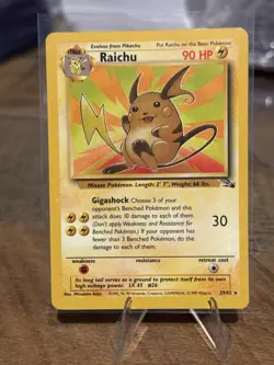 Pokemon Raichu 29/62 Fossil Set Non Holo Rare NM Vintage WOTC 1999 Card - Image 1