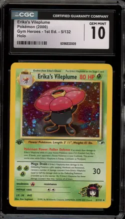 Pokemon Erika's Vileplume Gym Heroes 1st Edition Holo Rare #5 CGC 10 Gem Mint - Image 1