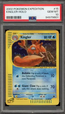 Pokemon Kingler Expedition Holo Rare #15 PSA 10 Gem Mint - Image 1