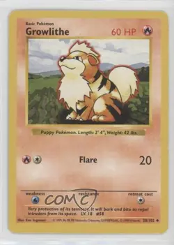 Growlithe Shadowless Pokemon Base Set #28 1999 - Image 1