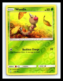 💥 Pokemon TCG Weedle 3/181 Pokemon Team Up Reverse Holo - Image 1