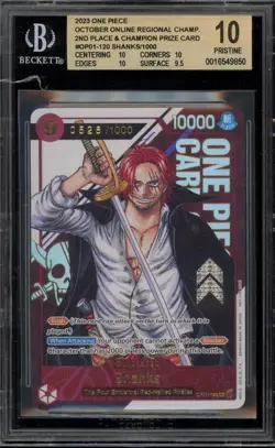 One Piece CCG Shanks Regional Champion/2nd Serialized 0526/1000 OP01-120 BGS 10 - Image 1