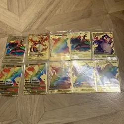 Pokemon Cards X10 Rare Gold Metal Charizard Pikachu VMAX Gold GX HP - Image 1