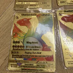Pokemon Cards X10 Rare Gold Metal Charizard Pikachu VMAX Gold GX HP - Image 2
