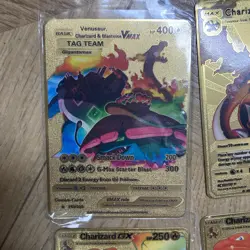 Pokemon Cards X10 Rare Gold Metal Charizard Pikachu VMAX Gold GX HP - Image 3
