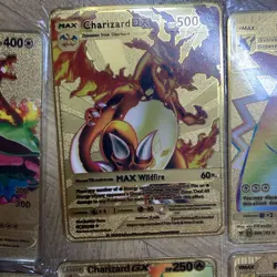 Pokemon Cards X10 Rare Gold Metal Charizard Pikachu VMAX Gold GX HP - Image 4