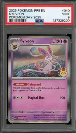 Pokemon Sylveon 2025 Pokemon Day Prismatic Evolutions Holo Rare #040 PSA 9 Mint - Image 1