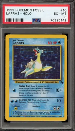 Pokemon Lapras Fossil Unlimited Holo Rare #10 PSA 6 - Image 1