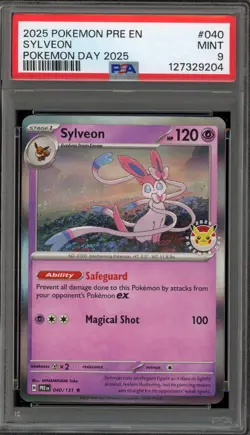 Pokemon Sylveon 2025 Pokemon Day Prismatic Evolutions Holo Rare #040 PSA 9 Mint - Image 1