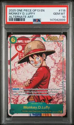 2025 ONE PIECE OP13-CARRYING ON HIS WILL ALT ART MONKEY D. LUFFY 118 PSA10 - Image 1
