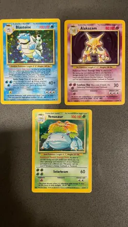 Base Set Unlimited Pokemon Cards Blastoise, Alakazam and Venosaur - Image 1