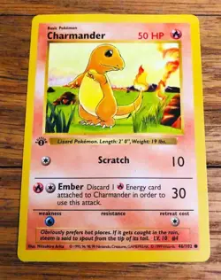 Pokemon Charmander 46/102 1st Edition Shadowless Base Set Vintage TCG Card - Image 1