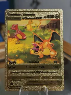 Charmander Charmeleon & Charizard GX Gold FoiPokemon TCG Collector Fan Art Card - Image 1