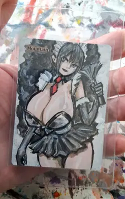 Altered MTG Hand Painted Mountain One Of A Kind Anime - Image 2