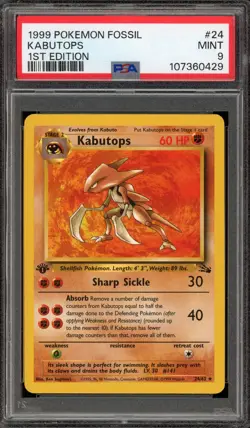 Pokemon Kabutops Fossil 1st Edition NON Holo Rare #9 PSA 9 Mint - Image 1