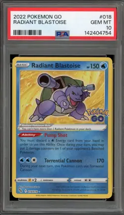 Pokemon Radiant Blastoise Pokemon Go Holo Rare #018 PSA 10 Gem Mint - Image 1